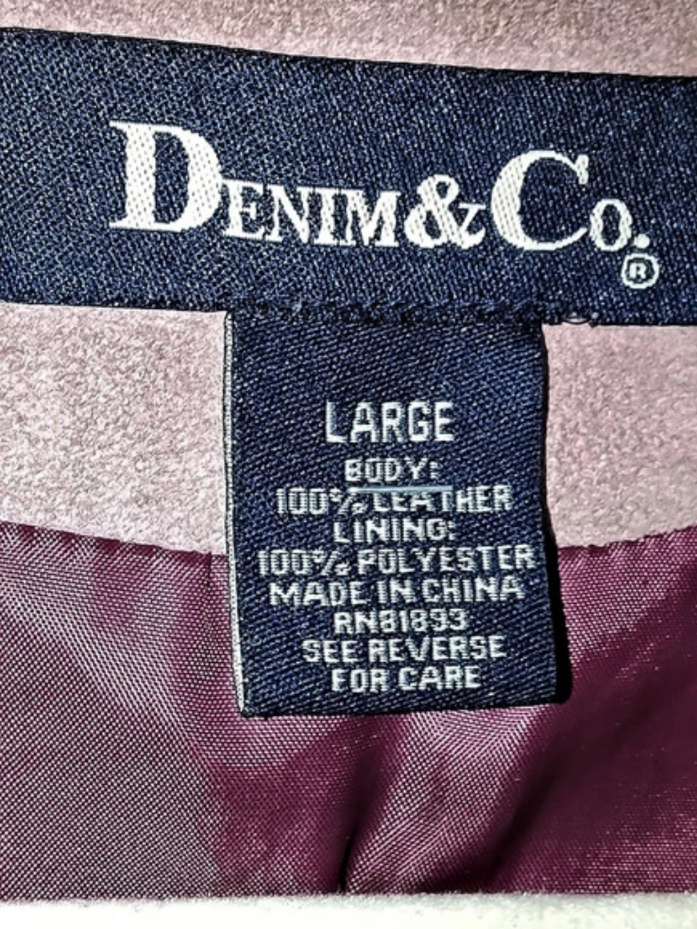 Denim & Co. Vintage Color Block Suede Leather Crochet Pink Burgundy Jacket Large - Picture 2 of 10